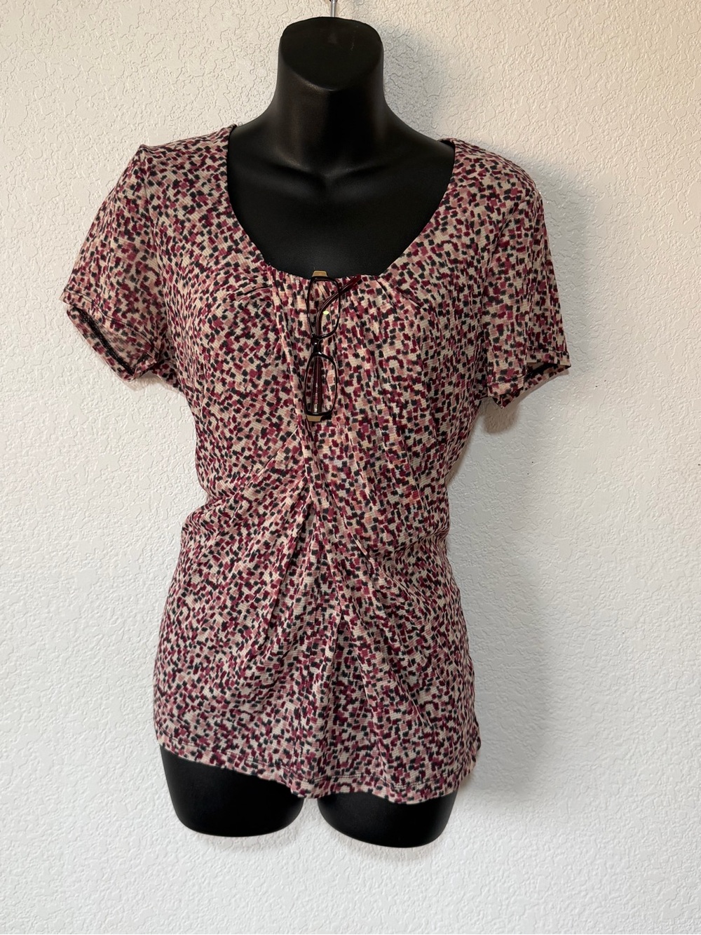 212 Collection Office Siren Pink and Black Printed Short-Sleeve Scoop Neck Top